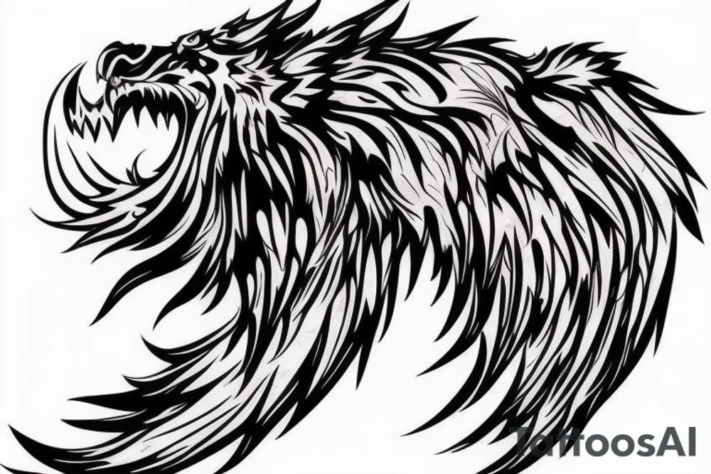 vertical
dragon and lion
lions mane
dragon wings
Dragons claws
pegasus
abstract negative space
divinely illuminated
full colour
dark tattoo idea