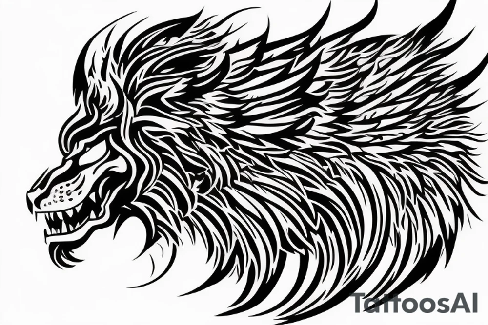 vertical
dragon and lion
lions mane
dragon wings
Dragons claws
pegasus
abstract negative space
divinely illuminated
full colour
dark tattoo idea