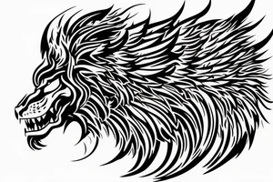 vertical
dragon and lion
lions mane
dragon wings
Dragons claws
pegasus
abstract negative space
divinely illuminated
full colour
dark tattoo idea