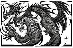 vertical
dragon and lion
lions mane
dragon wings
Dragons claws
pegasus
abstract negative space
divinely illuminated
full colour
dark tattoo idea