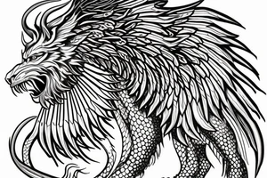 vertical
dragon and lion
lions mane
dragon wings
Dragons claws
pegasus
abstract negative space
divinely illuminated
full colour
dark tattoo idea