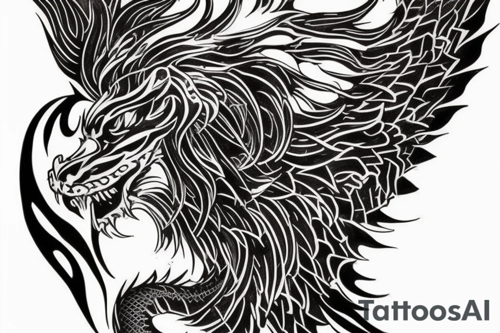 vertical
dragon and lion
lions mane
dragon wings
Dragons claws
pegasus
abstract negative space
divinely illuminated
full colour
dark tattoo idea