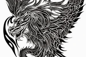 vertical
dragon and lion
lions mane
dragon wings
Dragons claws
pegasus
abstract negative space
divinely illuminated
full colour
dark tattoo idea