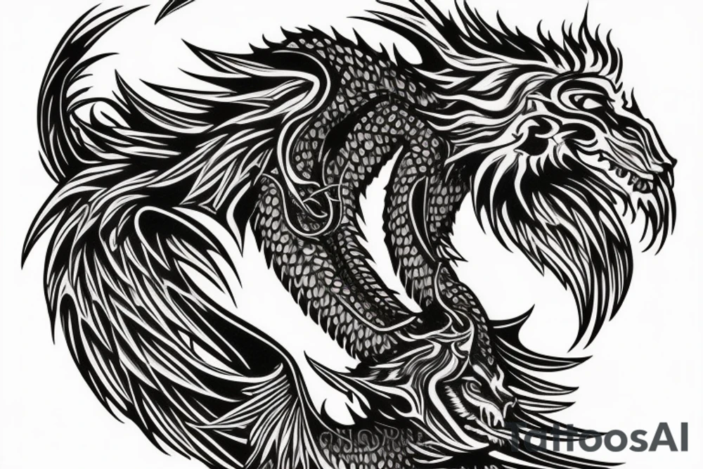 vertical
dragon and lion
lions mane
dragon wings
Dragons claws
pegasus
abstract negative space
divinely illuminated
full colour
dark tattoo idea