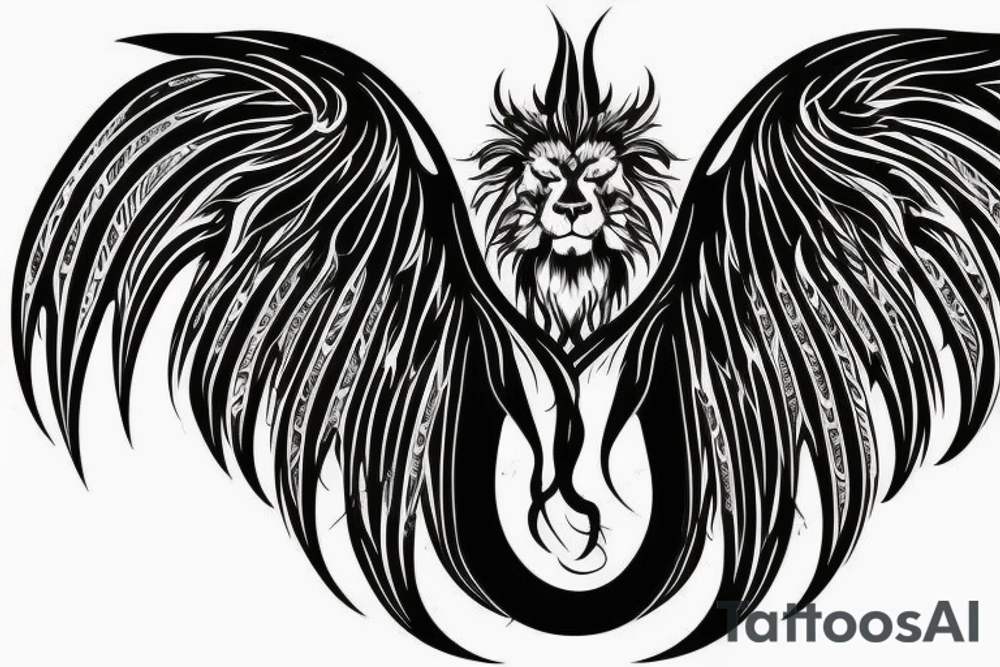 vertical
dragon and lion
lions mane
dragon wings
Dragons claws
pegasus
abstract negative space
divinely illuminated
full colour
dark tattoo idea