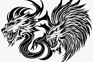 vertical
dragon and lion
lions mane
dragon wings
Dragons claws
pegasus
abstract negative space
divinely illuminated
full colour
dark tattoo idea