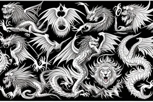 vertical
dragon and lion
lions mane
dragon wings
Dragons claws
pegasus
abstract negative space
divinely illuminated
full colour
dark
abstract
trippy
drugs tattoo idea