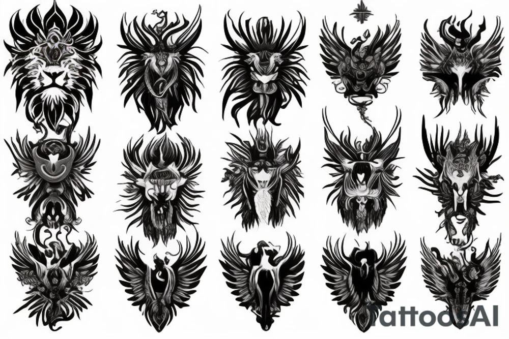 vertical
dragon and lion
lions mane
dragon wings
Dragons claws
pegasus
abstract negative space
divinely illuminated
full colour
dark
abstract
trippy
drugs tattoo idea
