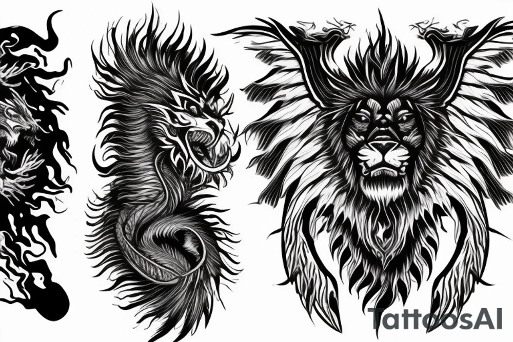 vertical
dragon and lion
lions mane
dragon wings
Dragons claws
pegasus
abstract negative space
divinely illuminated
full colour
dark
abstract
trippy
drugs tattoo idea