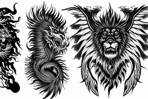 vertical
dragon and lion
lions mane
dragon wings
Dragons claws
pegasus
abstract negative space
divinely illuminated
full colour
dark
abstract
trippy
drugs tattoo idea