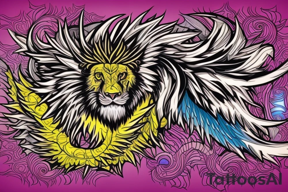 vertical
dragon and lion
lions mane
dragon wings
Dragons claws
pegasus
abstract negative space
divinely illuminated
full colour
dark
abstract
trippy
drugs tattoo idea