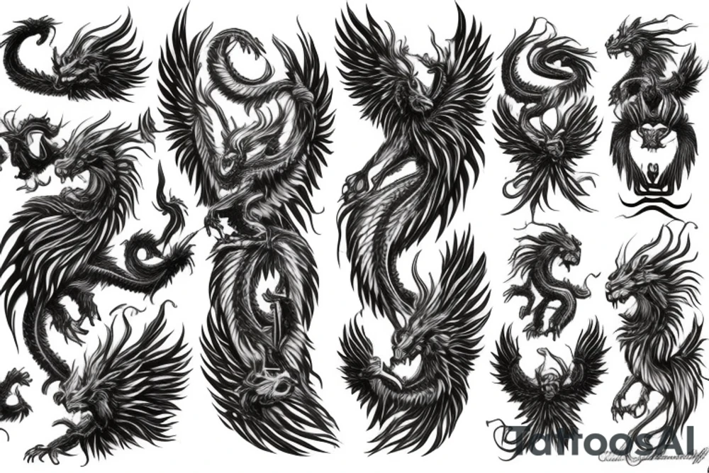 vertical
dragon and lion
lions mane
dragon wings
Dragons claws
pegasus
abstract negative space
divinely illuminated
full colour
dark
flying down
descending
trippy
drugs tattoo idea
