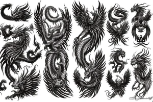 vertical
dragon and lion
lions mane
dragon wings
Dragons claws
pegasus
abstract negative space
divinely illuminated
full colour
dark
flying down
descending
trippy
drugs tattoo idea