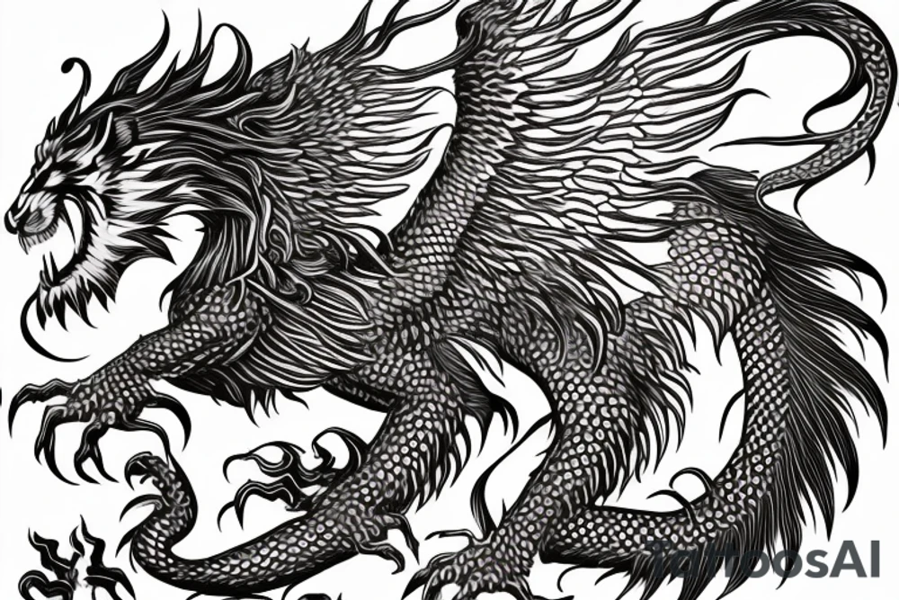vertical
dragon and lion
lions mane
dragon wings
Dragons claws
pegasus
abstract negative space
divinely illuminated
full colour
dark
flying down
fast
descending
trippy
drugs tattoo idea
