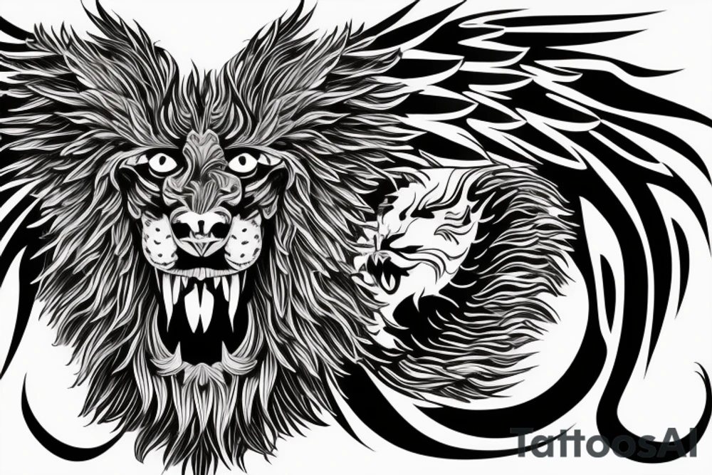 vertical
dragon and lion
lions mane
dragon wings
Dragons claws
pegasus
abstract negative space
divinely illuminated
full colour
dark
flying down
fast
descending
trippy
drugs tattoo idea