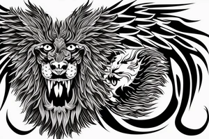 vertical
dragon and lion
lions mane
dragon wings
Dragons claws
pegasus
abstract negative space
divinely illuminated
full colour
dark
flying down
fast
descending
trippy
drugs tattoo idea