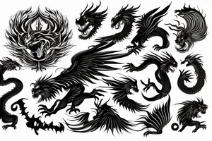 vertical
dragon and lion
lions mane
dragon wings
Dragons claws
pegasus
abstract negative space
divinely illuminated
full colour
dark
flying down
fast
descending
trippy
drugs tattoo idea