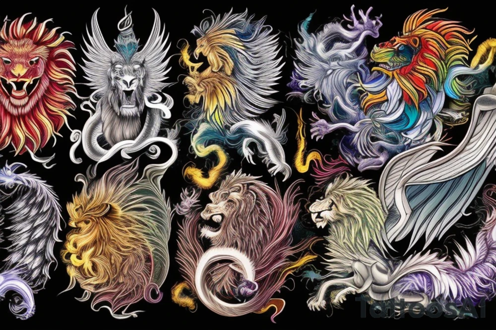 vertical
dragon and lion
lions mane
dragon wings
Dragons claws
pegasus
abstract negative space
divinely illuminated
full colour
dark
flying down
fast
descending
trippy
drugs tattoo idea