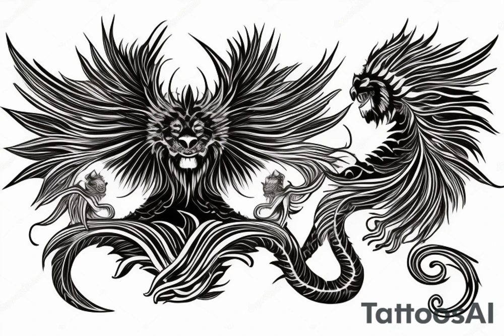 vertical
dragon and lion
lions mane
dragon wings
Dragons claws
pegasus
abstract negative space
divinely illuminated
full colour
dark
flying down
fast
descending
trippy
drugs tattoo idea