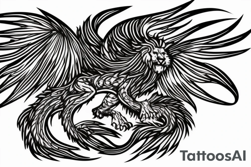 vertical
dragon and lion
lions mane
dragon wings
Dragons claws
pegasus
abstract negative space
divinely illuminated
full colour
dark
flying down
fast
descending
trippy
drugs tattoo idea