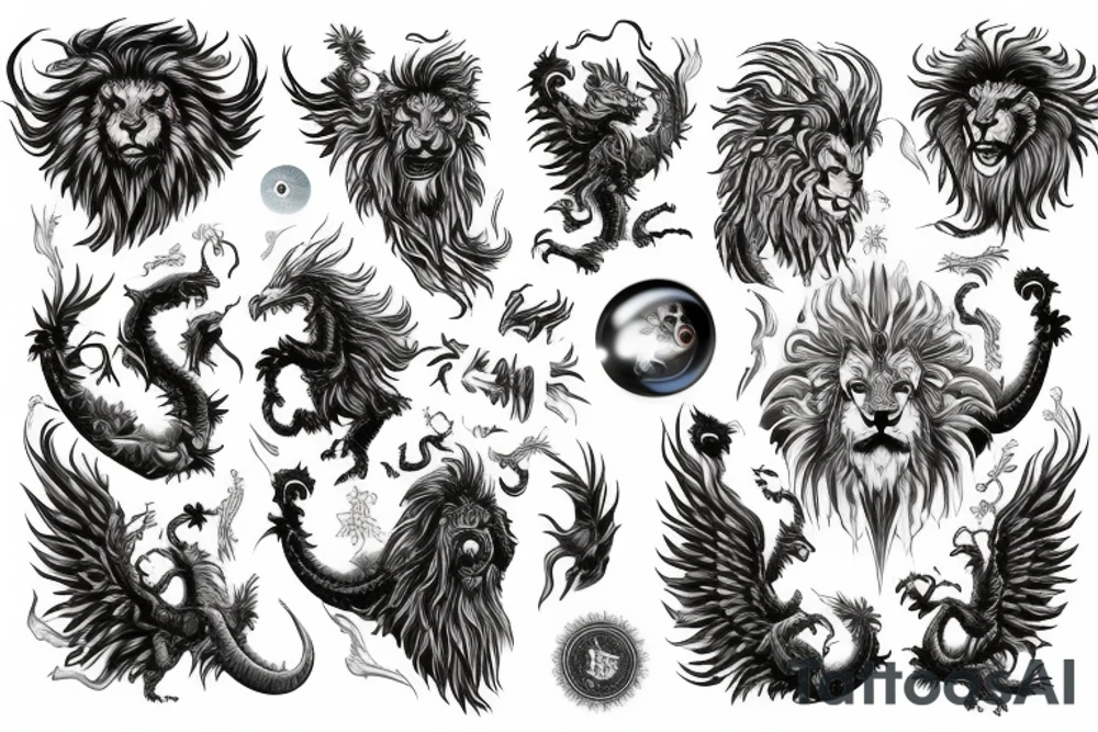 vertical
dragon and lion
lions mane
dragon wings
Dragons claws
pegasus
abstract negative space
divinely illuminated
full colour
dark
shaaman
snowglobe
descending
trippy
drugs tattoo idea