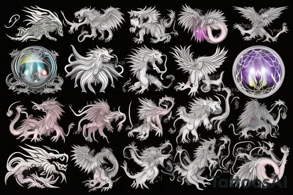 vertical
dragon and lion
lions mane
dragon wings
Dragons claws
pegasus
abstract negative space
divinely illuminated
full colour
dark
shaaman with snowglobe
trippy
drugs tattoo idea