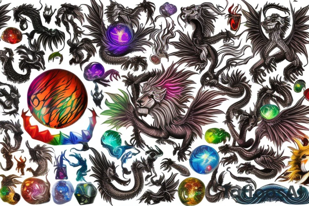vertical
dragon and lion
lions mane
dragon wings
Dragons claws
pegasus
abstract negative space
divinely illuminated
full colour
dark
shaaman with snowglobe
trippy
drugs tattoo idea