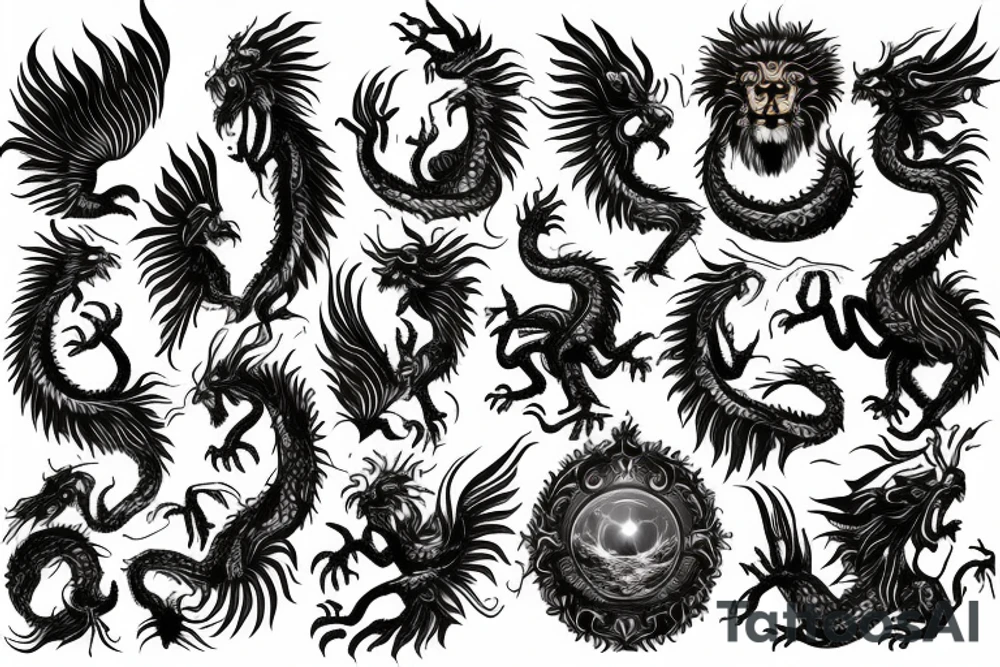 vertical
dragon and lion
lions mane
dragon wings
Dragons claws
pegasus
abstract negative space
divinely illuminated
full colour
dark
shaaman with snowglobe
trippy
drugs tattoo idea