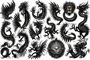 vertical
dragon and lion
lions mane
dragon wings
Dragons claws
pegasus
abstract negative space
divinely illuminated
full colour
dark
shaaman with snowglobe
trippy
drugs tattoo idea