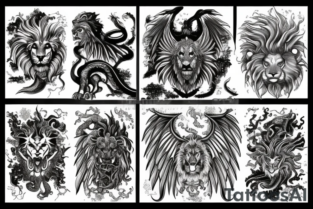 vertical
dragon and lion
lions mane
dragon wings
Dragons claws
pegasus
abstract negative space
divinely illuminated
dark
shaaman with snowglobe
trippy
drugs tattoo idea