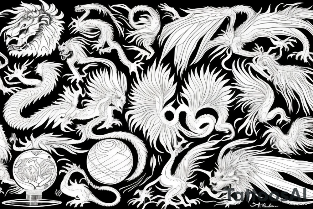 vertical
dragon and lion
lions mane
dragon wings
Dragons claws
pegasus
abstract negative space
divinely illuminated
dark
shaaman with snowglobe
trippy
drugs tattoo idea