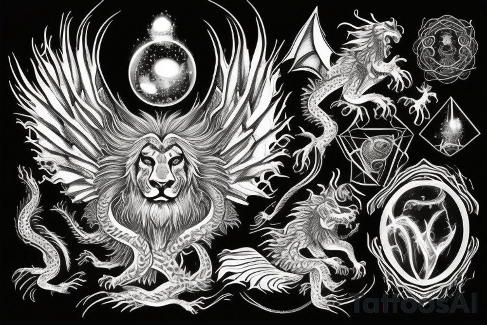 vertical
dragon and lion
lions mane
dragon wings
Dragons claws
pegasus
abstract negative space
divinely illuminated
dark
shaaman with snowglobe
trippy
drugs
running tattoo idea