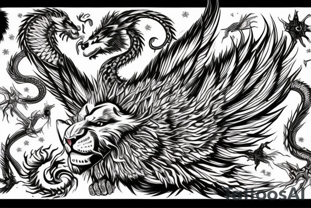 vertical
dragon and lion
lions mane
dragon wings
Dragons claws
pegasus
abstract negative space
divinely illuminated
dark
shaaman with snowglobe
trippy
drugs
running tattoo idea