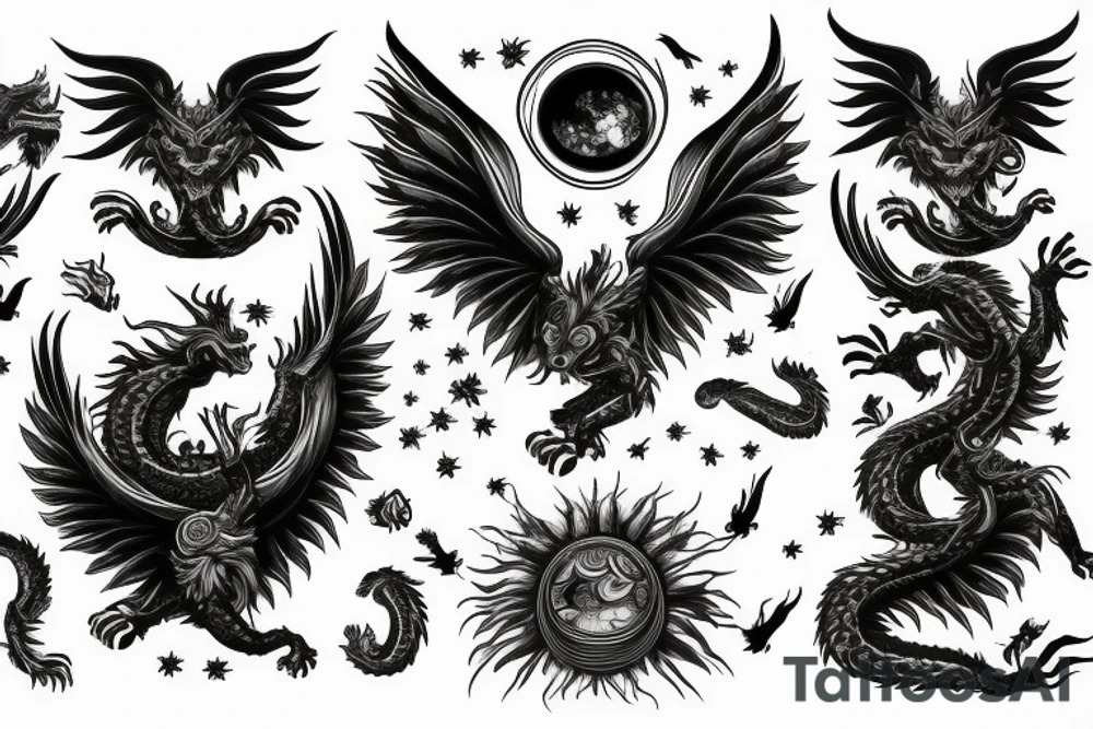 vertical
dragon and lion
lions mane
dragon wings
Dragons claws
pegasus
abstract negative space
divinely illuminated
dark
shaaman with snowglobe
trippy
drugs
running tattoo idea