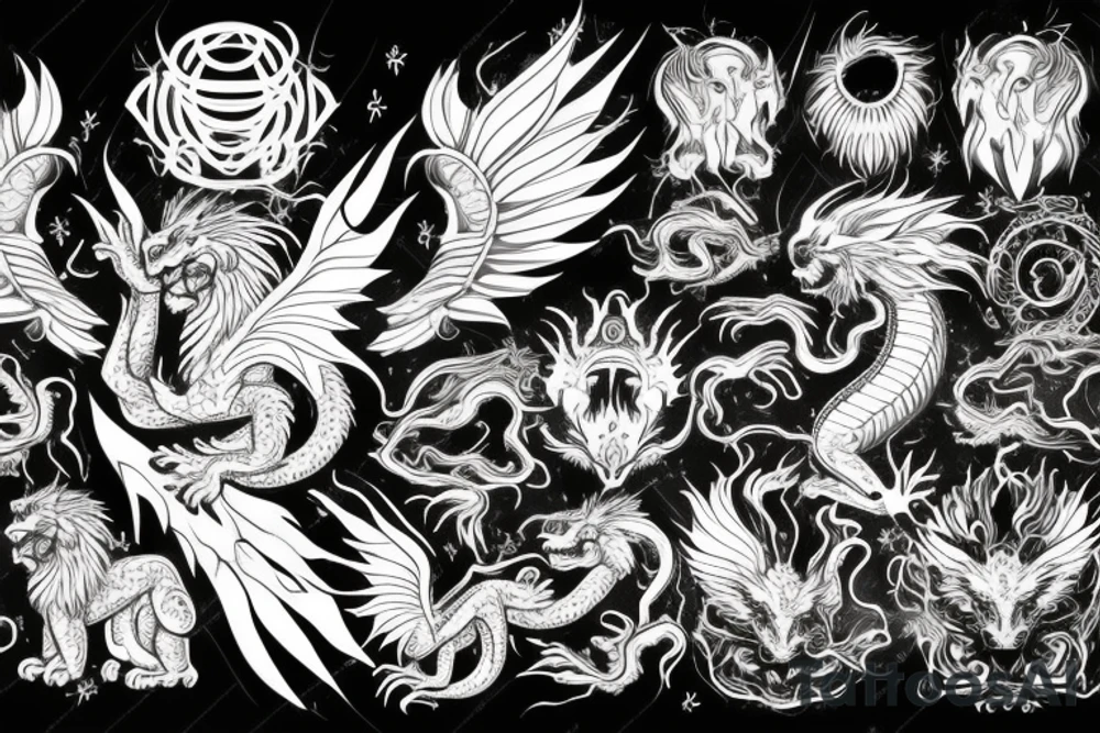 vertical
dragon and lion
lions mane
dragon wings
Dragons claws
pegasus
abstract negative space
divinely illuminated
dark
shaaman with snowglobe
trippy
drugs
running tattoo idea