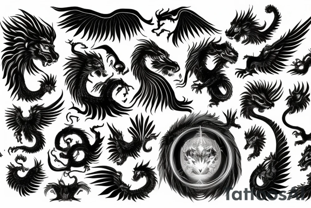 vertical
dragon and lion
lions mane
dragon wings
Dragons claws
pegasus
abstract negative space
divinely illuminated
dark
shaaman with snowglobe
trippy
drugs
running tattoo idea