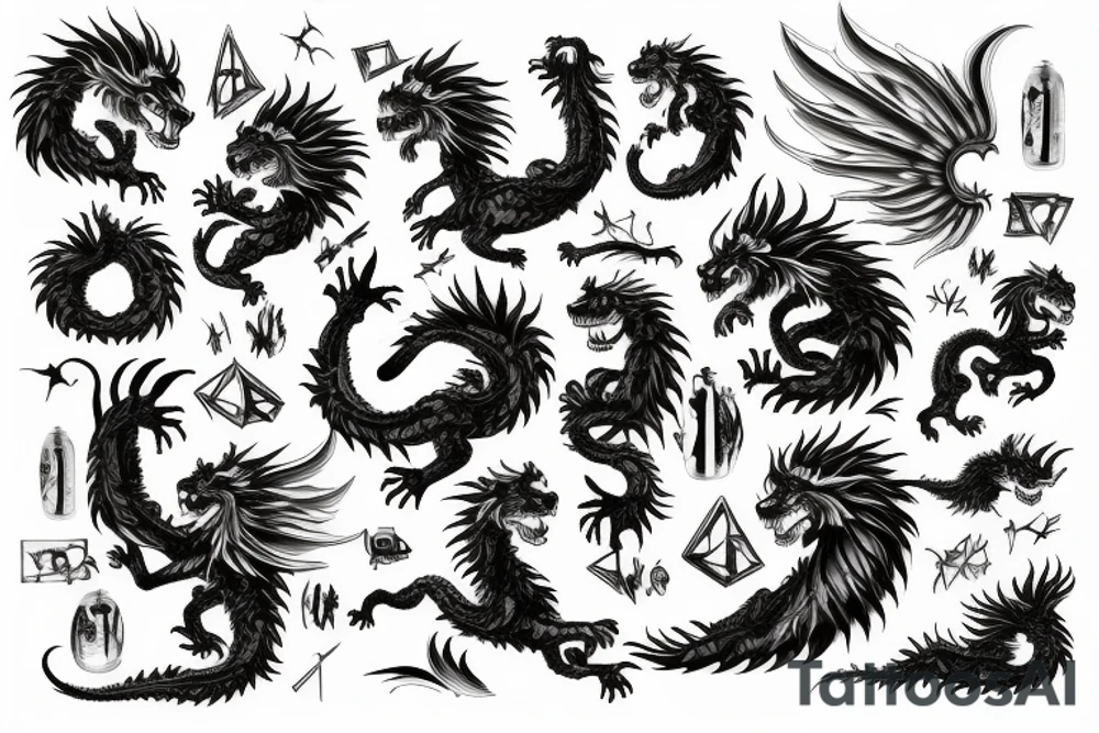 vertical
dragon and lion
lions mane
dragon wings
Dragons claws
pegasus
abstract negative space
divinely illuminated
dark
shaaman with snowglobe
trippy
drugs
running tattoo idea