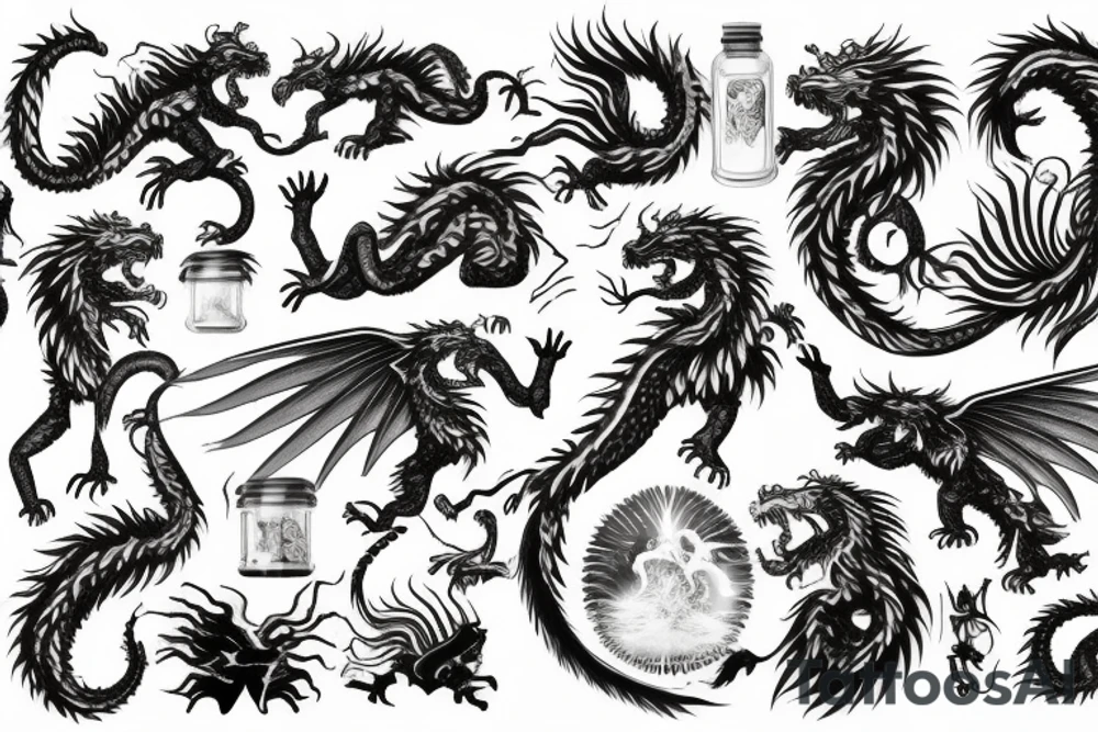 vertical
dragon and lion
lions mane
dragon wings
Dragons claws
pegasus
abstract negative space
divinely illuminated
dark
shaaman with snowglobe
trippy
drugs
running tattoo idea