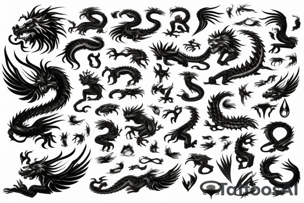 vertical
dragon and lion
lions mane
dragon wings
Dragons claws
pegasus
abstract negative space
divinely illuminated
dark
shaaman with snowglobe
trippy
drugs
running tattoo idea