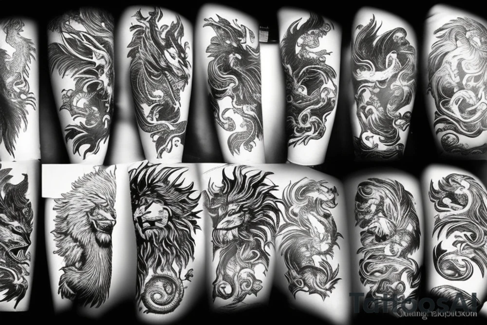 vertical
dragon and lion
lions mane
dragon wings
Dragons claws
pegasus
abstract negative space
divinely illuminated
dark
shaaman with snowglobe
trippy
drugs
running tattoo idea