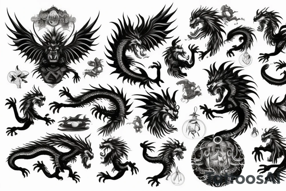 vertical
dragon and lion
lions mane
dragon wings
Dragons claws
pegasus
abstract negative space
divinely illuminated
dark
shaaman with snowglobe
trippy
drugs
running tattoo idea