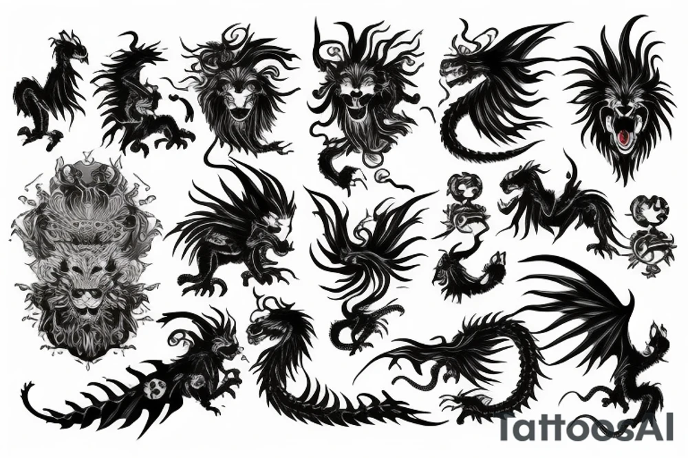 vertical
dragon and lion
lions mane
dragon wings
Dragons claws
pegasus
abstract negative space
divinely illuminated
dark
shaaman with snowglobe
trippy
drugs
running tattoo idea
