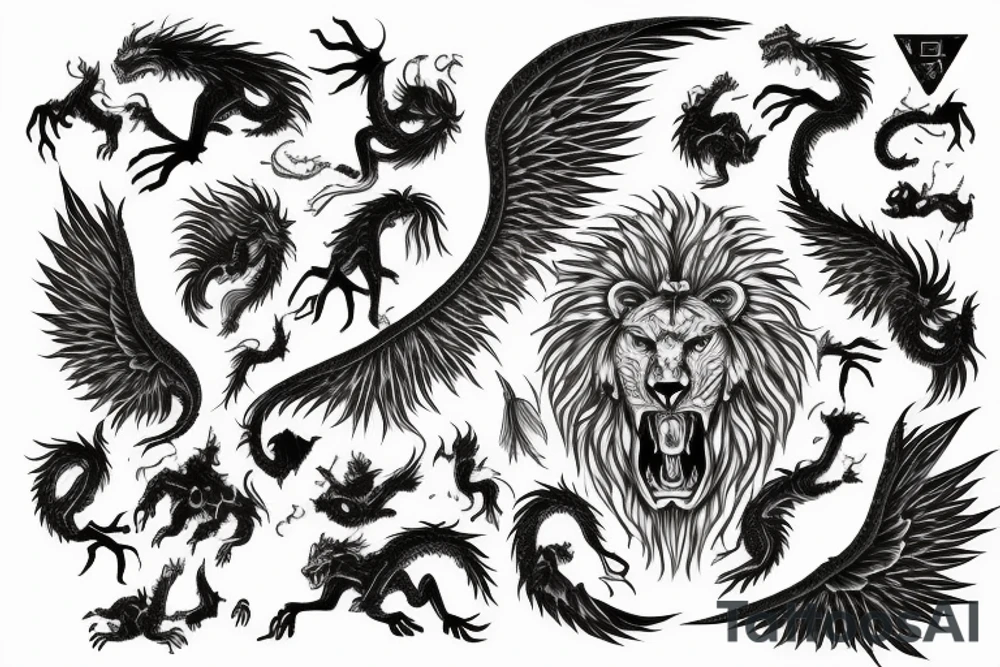 vertical
dragon and lion
lions mane
dragon wings
Dragons claws
pegasus
abstract negative space
divinely illuminated
dark
shaaman with snowglobe
trippy
drugs
running tattoo idea
