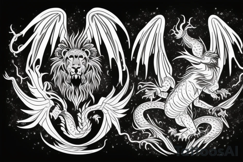 vertical
dragon and lion
lions mane
dragon wings
Dragons claws
pegasus
abstract negative space
divinely illuminated
dark
shaaman with snowglobe
trippy
drugs
running tattoo idea