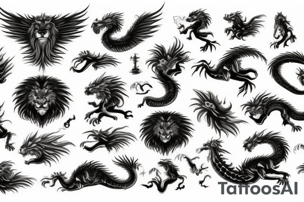 vertical
dragon and lion
lions mane
dragon wings
Dragons claws
pegasus
abstract negative space
divinely illuminated
dark
shaaman with snowglobe
trippy
drugs
running tattoo idea