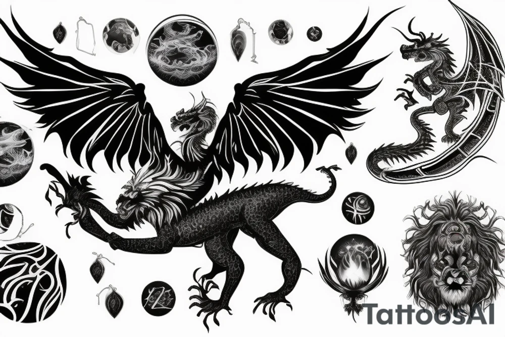 vertical
dragon and lion
lions mane
dragon wings
Dragons claws
pegasus
abstract negative space
divinely illuminated
dark
shaaman with snowglobe
trippy
drugs tattoo idea