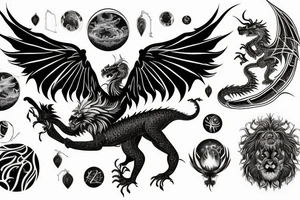 vertical
dragon and lion
lions mane
dragon wings
Dragons claws
pegasus
abstract negative space
divinely illuminated
dark
shaaman with snowglobe
trippy
drugs tattoo idea