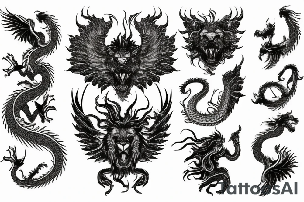 vertical
dragon and lion
lions mane
dragon wings
Dragons claws
pegasus
abstract negative space
divinely illuminated
dark
shaaman with snowglobe
trippy
drugs tattoo idea