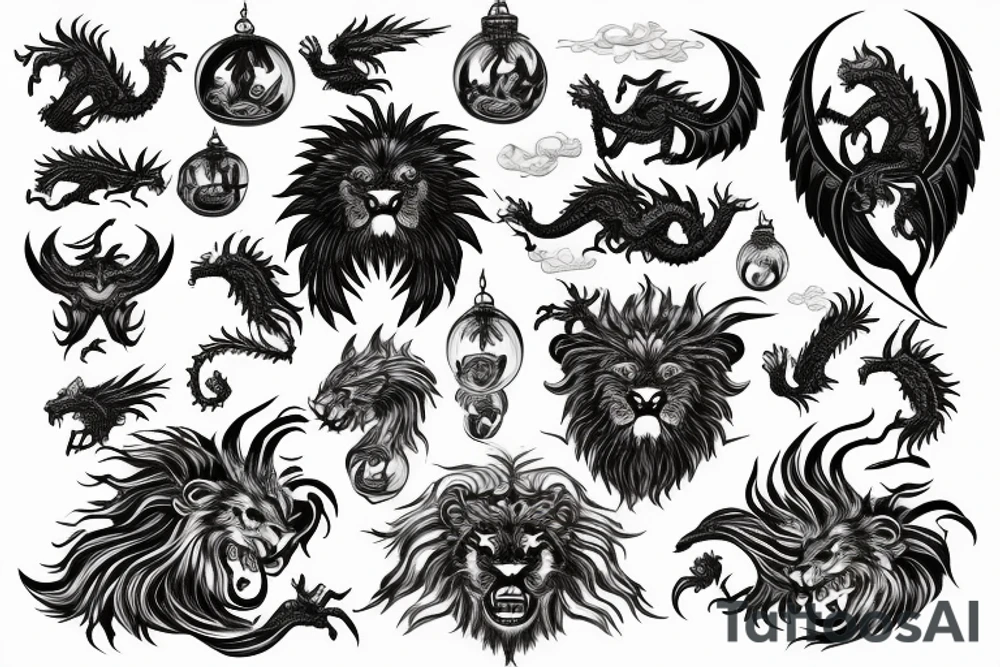 vertical
dragon and lion
lions mane
dragon wings
Dragons claws
pegasus
abstract negative space
divinely illuminated
dark
shaaman with snowglobe
trippy
drugs tattoo idea