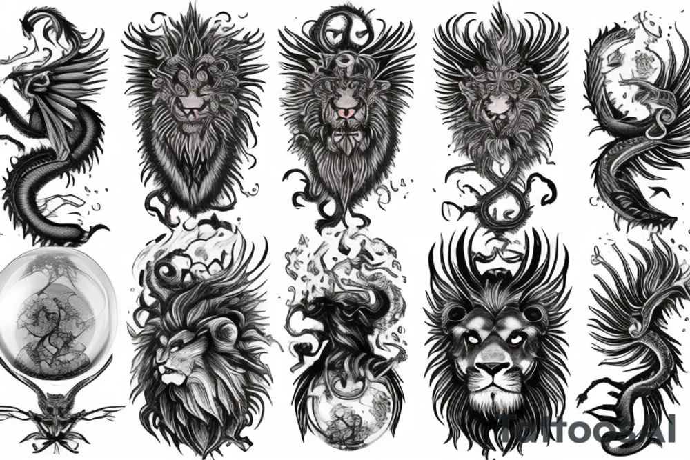 vertical
dragon and lion
lions mane
dragon wings
Dragons claws
pegasus
abstract negative space
divinely illuminated
dark
shaaman with snowglobe
trippy
drugs tattoo idea